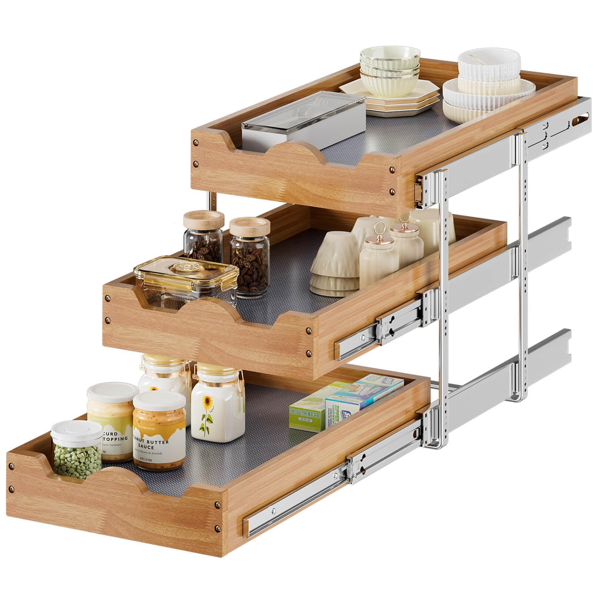 OCG Pull Out Drawer 14" W x 21" D, 3 Tier Pull Out Cabinet - Image 1