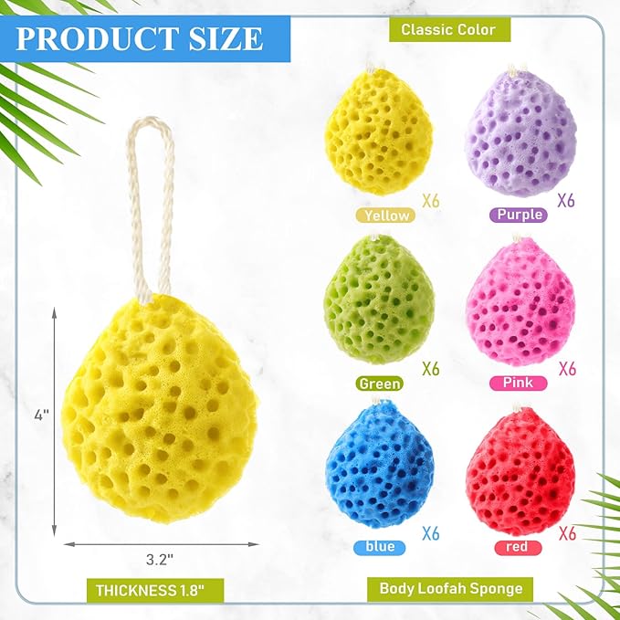 6 Pcs Bath Sponge Deep Cleansing Body Loofah Gentle and Deep Exfoliating Body Scrubber Bath Accessories Men Women Baby Sponge for Bathing Shower (Stylish Color)