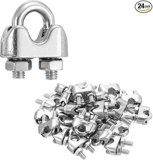 MECCANIXITY 24Pcs Wire Rope Cable Clip Clamps 5/32 Inch M4 Small 304 Stainless Steel U Bolt Saddle Fasteners Hardware for Secure Rigging Marine Guy Line Fence Clothesline, Silver