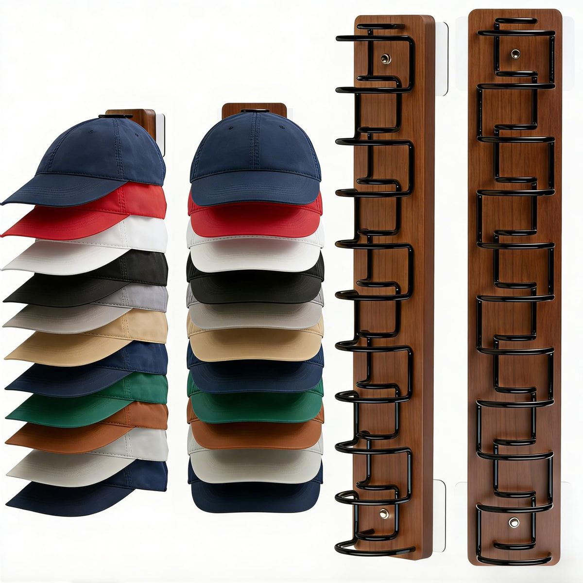 2 Pack Hat Organizer for Baseball Caps,Wood & Metal Hat - Image 1