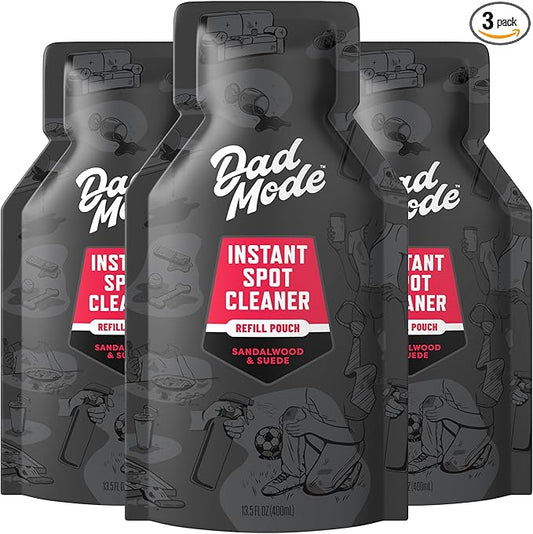 DadMode Instant Fabric Spot Cleaner | 1000 Stain Treatments | Fastest Clothing Spill Remover | 3-Pack Refill | Quick Spray & Wipe | Multi-Surface for Clothes, Carpet & Upholstery | Sandalwood & Suede
