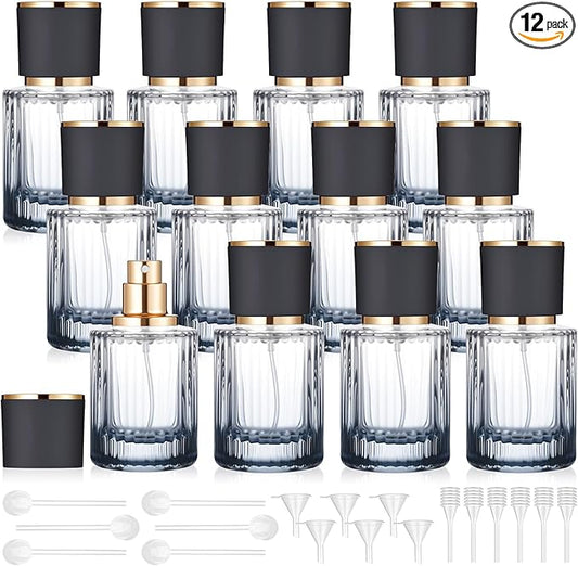 12 Pcs 30/50/100ml Empty Glass Perfume Bottles Bulk Pack for Perfume Makers Refillable Atomizer Cologne Bottles DIY Vintage Fragrance Packaging Glass Bottling Supplies (Black,30 ml)