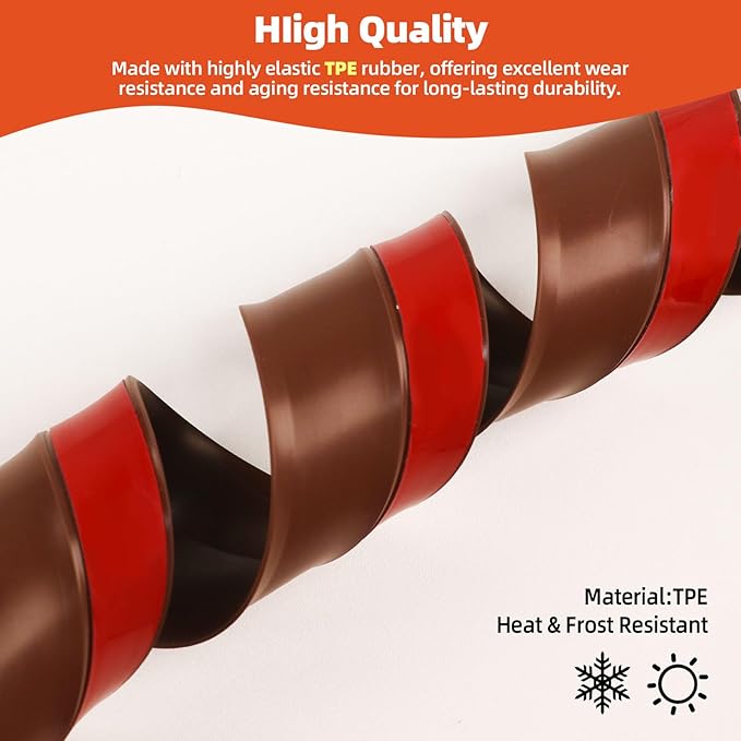 Garage Door Seal Top and Sides, 36 FT Universal TPE Weather Stripping Garage Door Trim Seal Weatherproofing Garage Door Seals with Nails and Lids in Brown