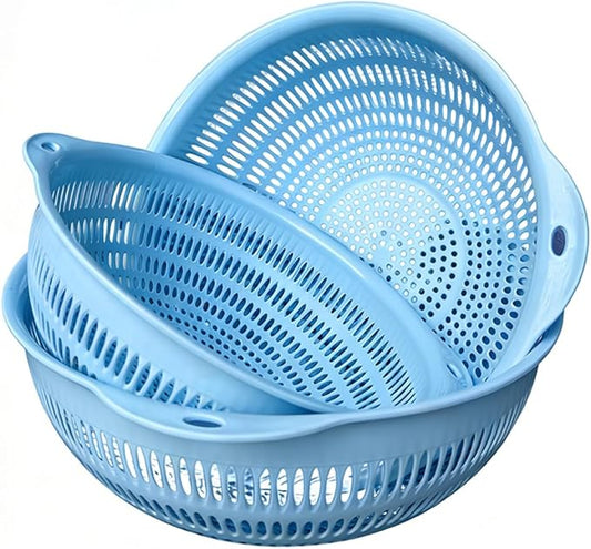 Plastic Wash Basket Round Perforated Colander Wash Vegetables and Fruits Drain Cooked Pasta Kitchen Essentials Food Strainer Basket Strainer Kitchen Blue Yellow green red (3PCS-Blue)