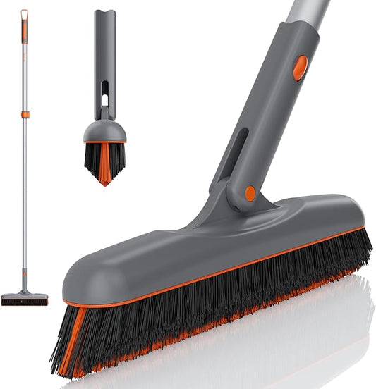 Eazer 53‘’ Grout Brush with Long Handle, 180°Rotation Tile Grout Cleaning Tool, V-Shape Shower Scrubber Cleaner, Stiff Bristle for Cleaning Bathroom Wall, Baseboards, Tile Floors - 2 Head