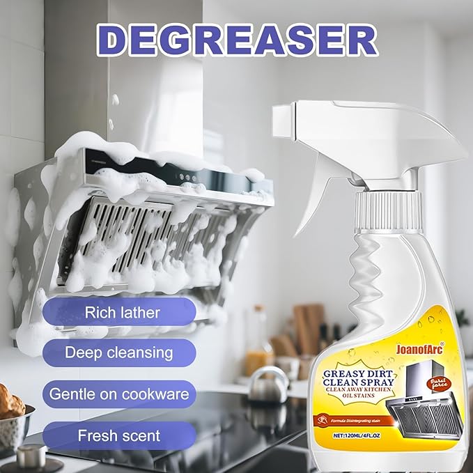 Heavy Duty Degreaser for Kitchen, 120ml Oil Stain Remover for Grease & Grime on Appliances, Countertops, Range Hoods & More, Multipurpose Cleaner