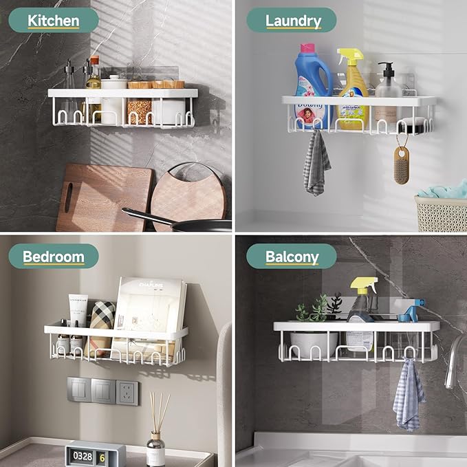 5-Piece Drill-Free Shower Caddy Set - Heavy Duty Adhesive Bathroom Organizer with Soap & Toothbrush Holders