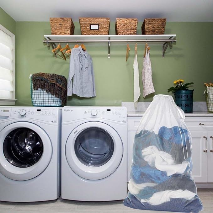 DurReus Large Mesh Drawstring Travel Laundry Bags Washable,Sturdy Resistant, Jumbo Household Dorm Net Washing Bags Clothing,Hosiery,Stocking,Machine,Drying