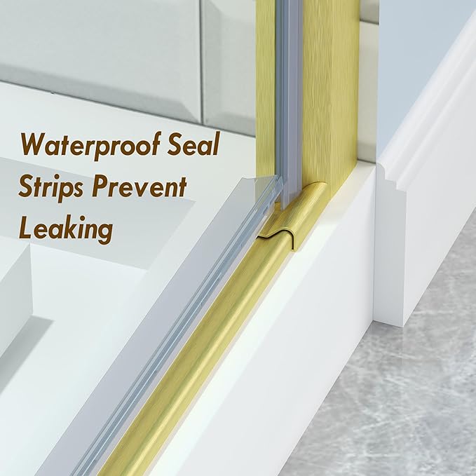 Frameless Pivot Shower Door 32.8-34" W X 72" H, 1/4" (6mm) Clear SGCC Tempered Glass, Hinged Pivot Swing Shower Door, Reversible Installation, Easy to Clean, Brushed Gold