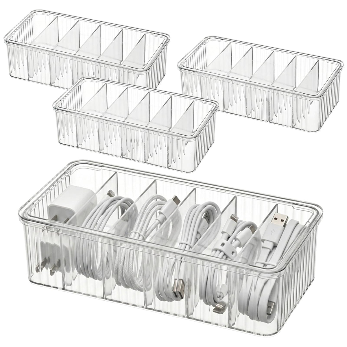 4 Pcs Cable Organizer Box, Clear Plastic Cord Storage Organizer - Image 1