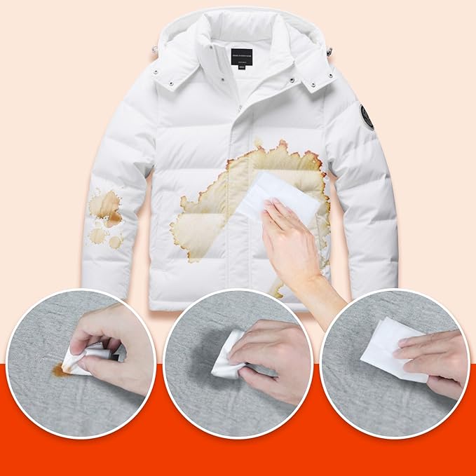 Stain Remover Wet Wipes Bulk, Individual Wrapped Stain Remover for Clothes Portable Travel Messy Eater Stain Removal Wipes Pocket Size for Clothing Fabric, Shoes, Wine, Fast Food (10 x 7.9 inch) (100)