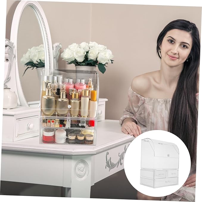Makeup Storage Case Dividers Tabletop Cosmetic Container Makeup Bin Lid Storage Boxes