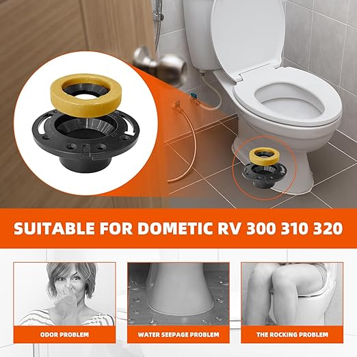 RV Toilet Flange with Wax Ring, Socket Floor Flange Wax Seal Ring Repair Kit for RV 300/310/320 Toilets, Replaces 385345892 RV Floor Flange