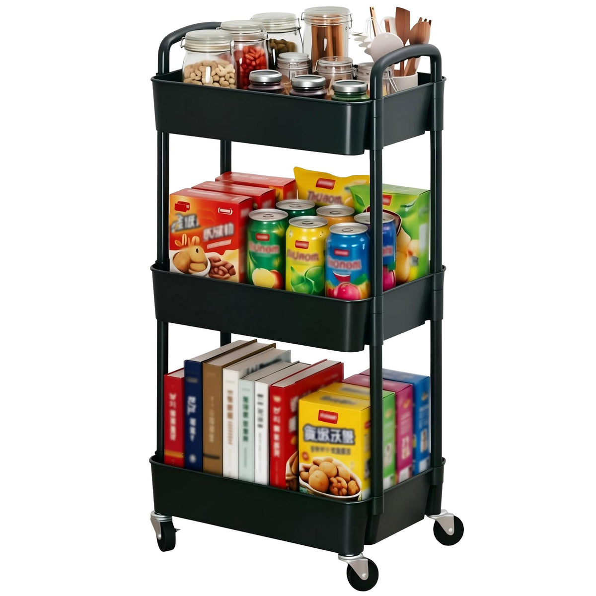 Sywhitta 3-Tier Plastic Rolling Utility Cart with Wheels - Image 1
