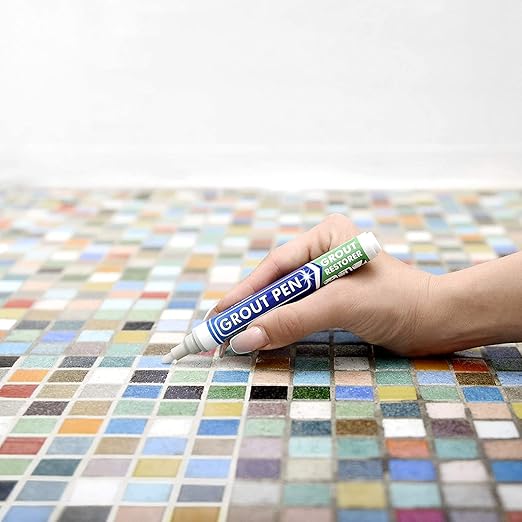 Grout Pen Tile Paint Marker: Winter Grey 2 Pack with Extra Tips (Narrow, 5mm) & Large Winter Grey (Wide, 15mm Tip) - Waterproof Grout Colorant and Sealer Pen to Renew, Repair, and Refresh Tile Grout