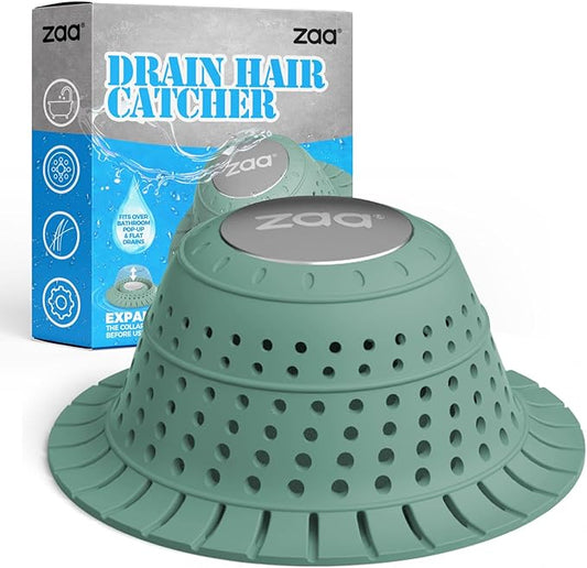 zaa Bathtub Drain Hair Catcher Green Silicone Collapsible Drain Protector for Pop-Up and Regular Drains of Shower Bathtub Tub Bathroom Sink