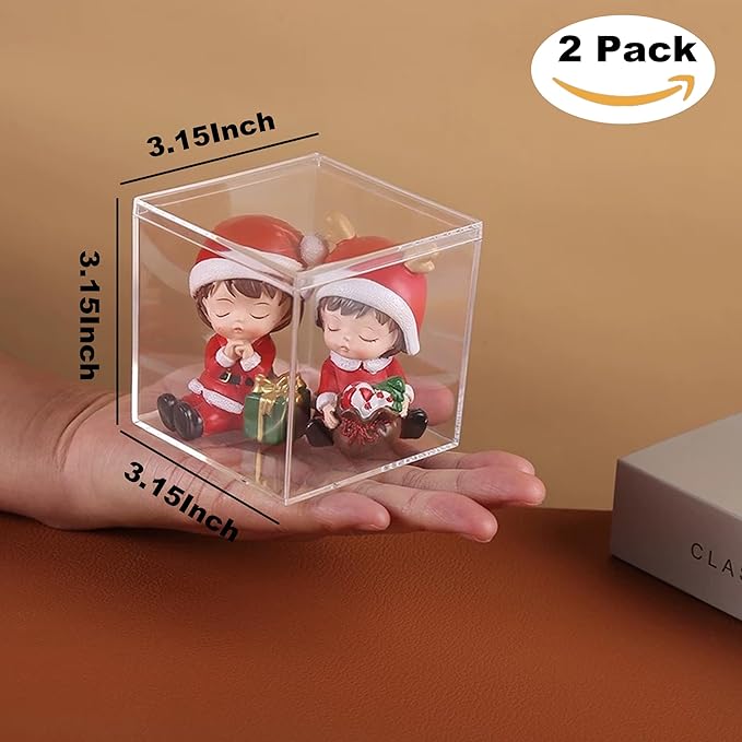 Acrylic Box Clear Box with Lid for Display, Plastic Square Cube 2 Pack Storage Contanier Party Decorative Boxes
