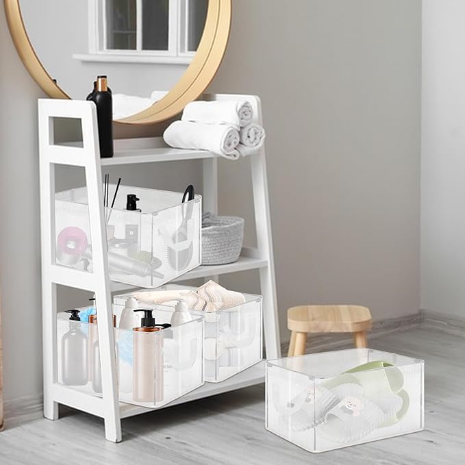 6 Pack Storage Baskets for Shelves, Closet Storage Bins Shelves Decorative Collapsible Baskets with Handles Clear Plastic Closet Organizers for Organizing Shelves Wardrobe Office Clothing Books