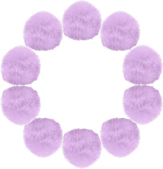 uxcell 3.5 Inch Faux Fur Pom Pom Balls, 10 Pcs Light Purple Fluffy Soft Faux Fur Pom Poms for Hats with Elastic Loop for DIY Knitting Hats Keychain Scarves Gloves Bags Shoes Accessories