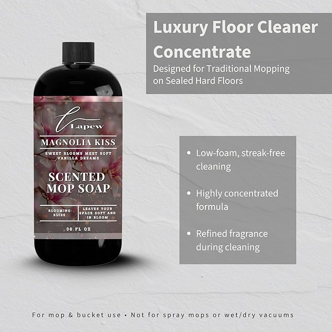 Lapew Magnolia Kiss Scented Mop Soap - Luxury Floor Cleaner Concentrate for Mopping Tile, Laminate, Vinyl & Hardwood | Streak-Free, Low-Foam | 36 oz