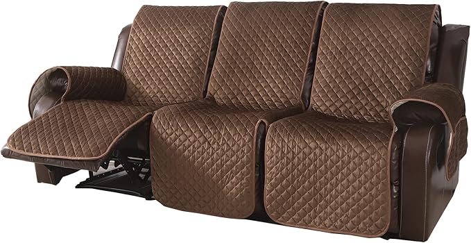LUFEIJIASHI Non Slip Recliner Sofa Covers,Velvet Waterproof Recliner Couch Covers for 3 seat,Washable Reclining Couch Cover Furniture Protector for Dogs,Pets (Brown, 3 Seater)