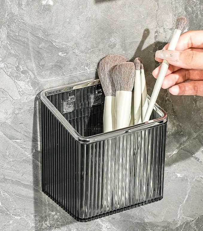 Adhesive Floating Wall Shelves – No Tools Needed for Installation | Perfect for Organizing Makeup, Toiletries & Home Accessories (Transparent_SilverEdge_Large)