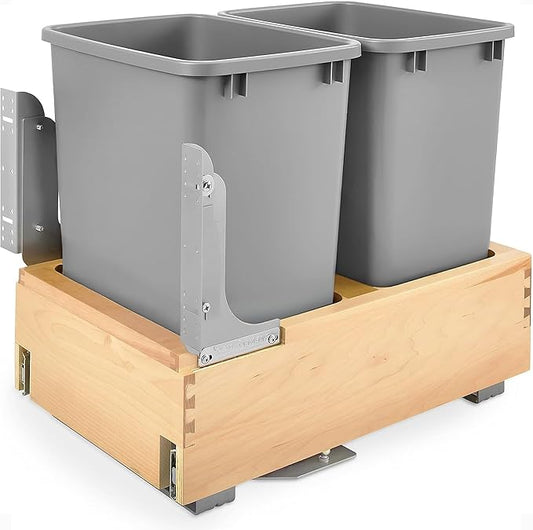 Rev-A-Shelf 35 Qt Bottom Mount Double Pullout Under Cabinet Kitchen Trash Cans w/Soft-Close, 150 Pound Rated Full-Extension Slides, Gray, 4WCBM-18DM-2 – Container Bins for Waste Management