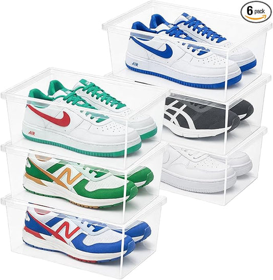 Superio Shoe Box Modern Storage Container 6 Pack - 6.5 Quart/6 Liter, Stackable Plastic Shoe Box Organizer (13.5"L x 8.35"W x 5.2"H)
