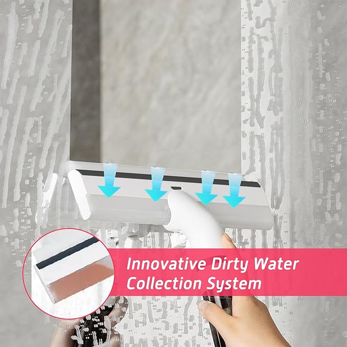 3 in 1 Professional Window Cleaner, Glass Cleaning Wiper with Spray & Waste Water Collection Tank, Water Spray, Window Washer Squeegee for Home, Outdoor Windows & Car Glass, White