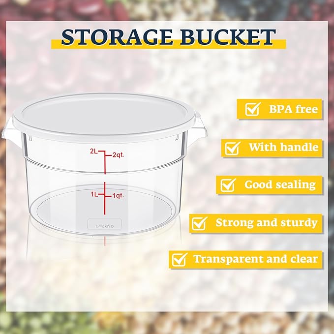 4 Pcs Dough Proofing Bucket with Lid, Round Food Storage Container 2 Qt Dough Bucket Clear Translucent Containers with Red Scale(White)