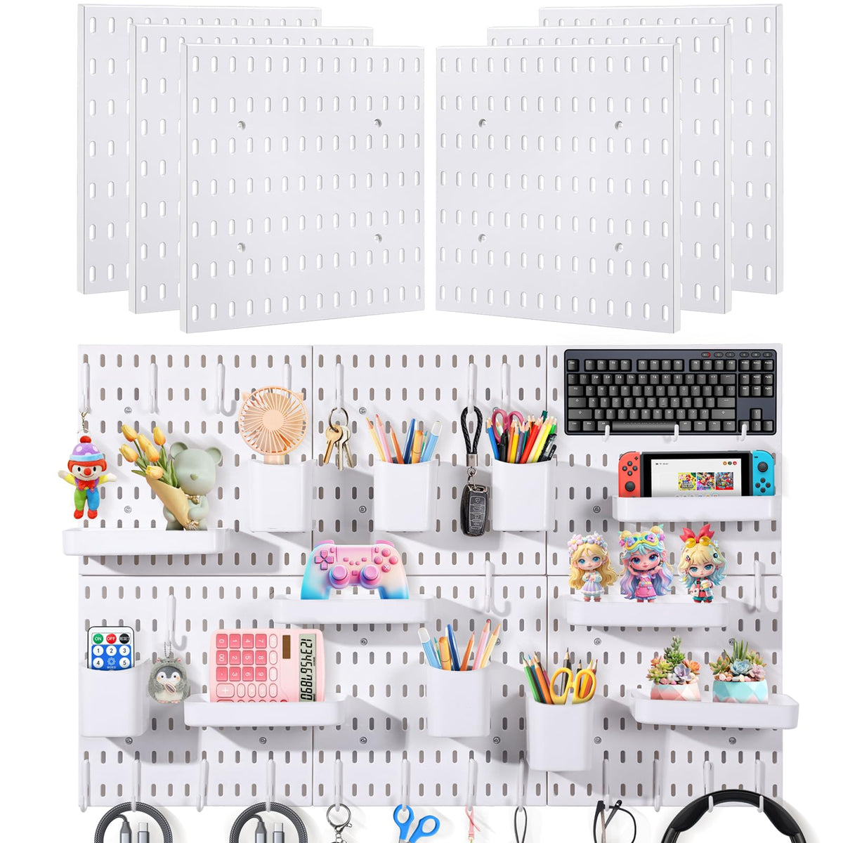 48 PCS Pegboard Wall Organizer Kit, 6 Panels with 42 Hooks - Image 1