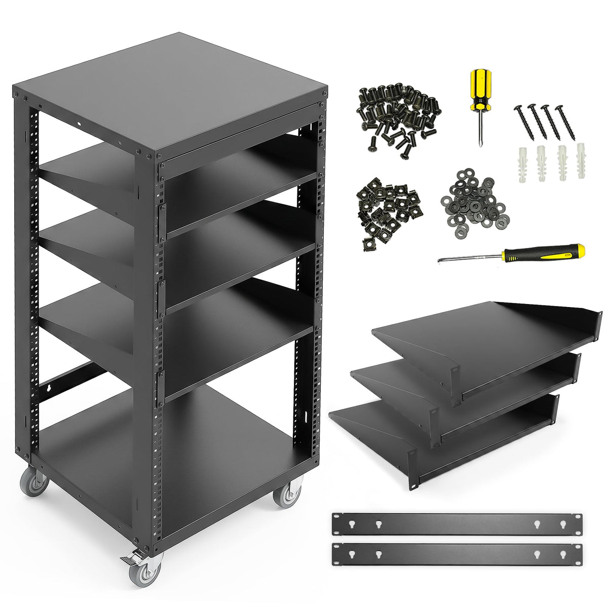 AxcessAbles 22U Open Frame Network & AV Rack with Caster Wheels - Image 1