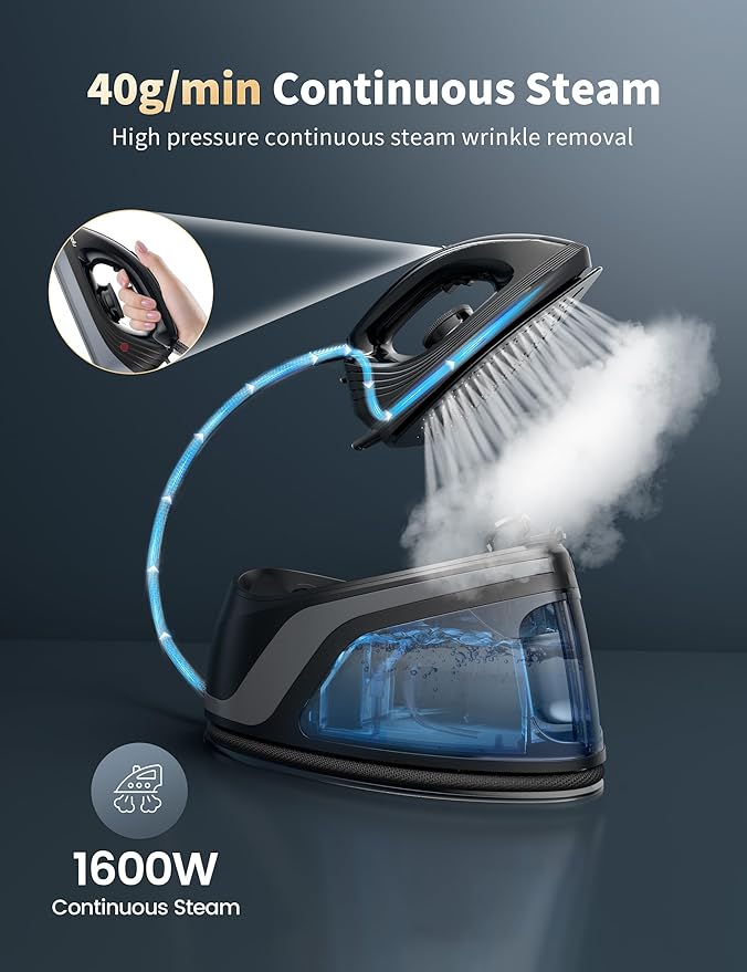 Sundu Pro Steam Station Iron for Clothes,1600W Professional Steam Iron with 44 oz Tank, 400 microsteam holes, Built-In Pump, Ceramic baseplate,Iron Lock For Easy Carry
