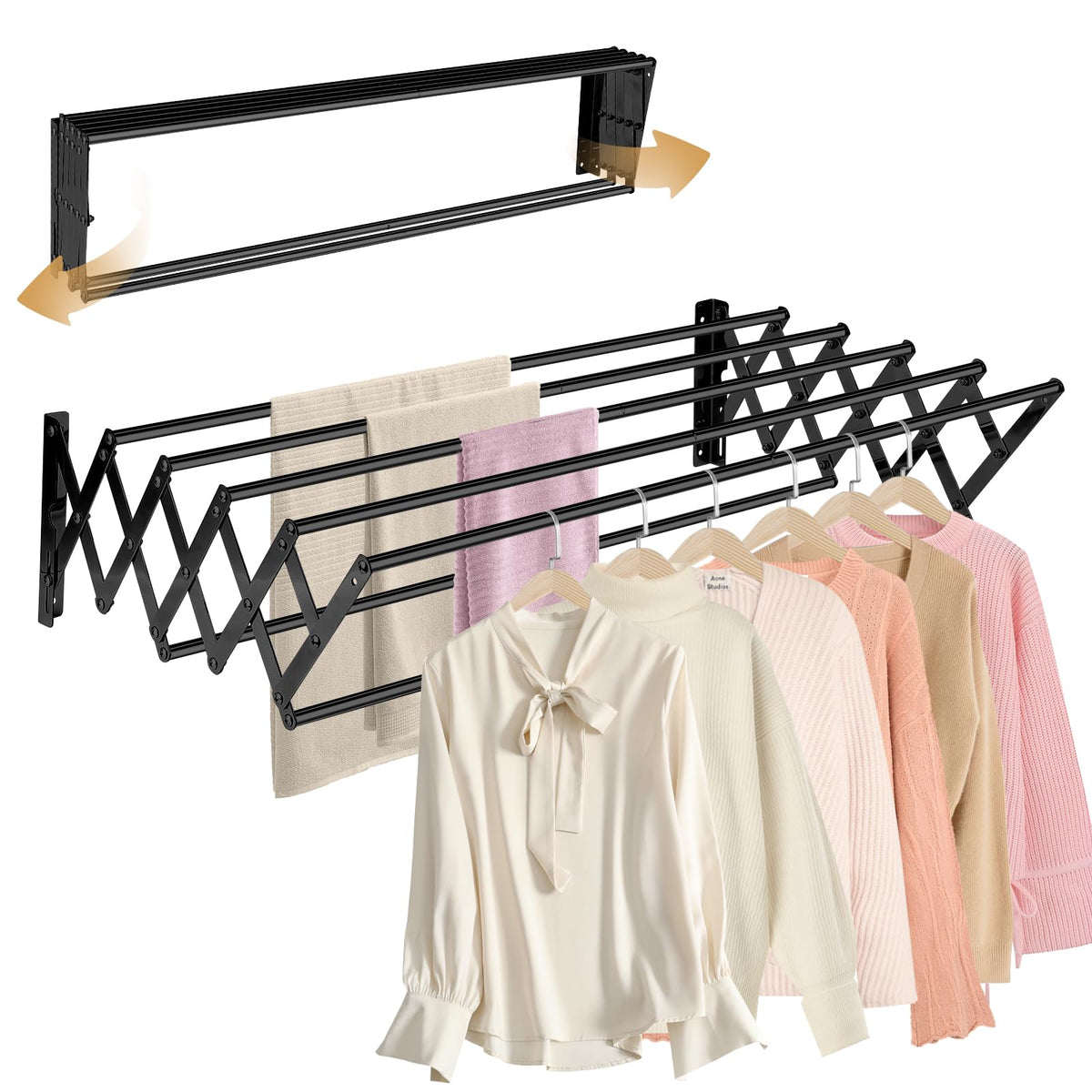 XL-31.5" Wall Clothes Drying Rack, Retractable Mounted Rack Black - Image 1