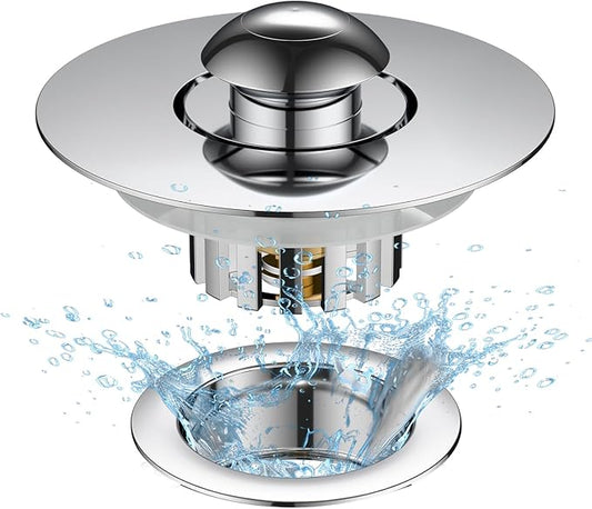 Universal Tub Stopper for Bathroom Sink & Bathtub Drain, 2-in-1 Pop Up Drain Stopper with Hair Catcher, Brass Anti-Clog Bathroom Sink Drain Strainer, Easy to Clean, Fits 1.5" to 1.8" Drain Holes