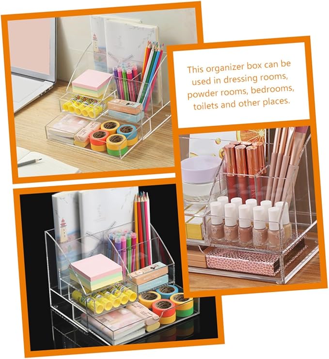 ABOOFAN Acrylic Storage Box Desk Organizer Makeup Organizer Stationery Storage Desktop Supplies Pen Holder