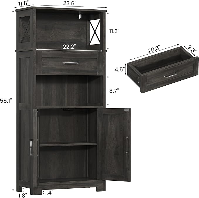 Semoic 55" Farmhouse Kitchen Pantry Cabinet, 5-Tier Pantry Storage Cabinet with 2 Barn Doors and Drawer, Tall Sideboard Buffet Cupboards Storage Shelf for Home Office Use (Brown 12" D x 24" W x 55" H)