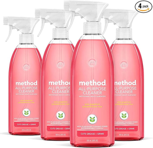 Method All-Purpose Cleaner Spray, Pink Grapefruit, Perfect for Most Counters, Tiles and More, 28 Fl Oz, (Pack of 4)