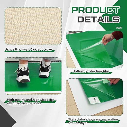 Nuanchu Adhesive Mat Pad Include 1 Sticky Non Slip Base Pad 2 Tacky Dust Mats Construction of 30 Sheets (60 Sheets Total) for Clean Room Science Lab Matting Laboratory Hospital (Green,24x36 Inches)