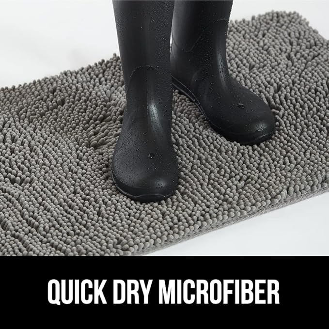 GORILLA GRIP SoakSTOPPER Dog Door Mat, 35x24 Machine Washable Rug Absorbent Doormat Captures Moisture Mud Dirt, Quick Dry Soft Chenille Entryway Rugs Indoor Entrance Mats for Dog Paws, Grey