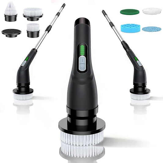 2 Pieces Electric Spin Scrubber - Cordless Bathroom Scrubber with 7 Brush Heads - Dual Speed IPX7 Waterproof Power Scrubber for Heavy-Duty Bathtub, Glass, Tile, and Car Cleaning
