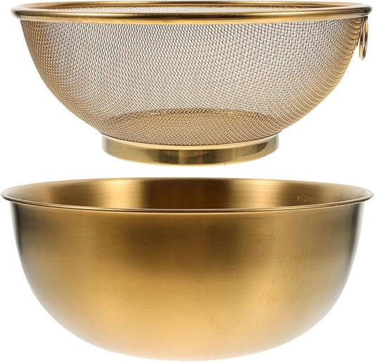 Luxshiny Stainless Steel Colander Basket with Fine Mesh Strainer and Basin for Washing Vegetables Fruits and Rice Kitchen Sink Organizer Tool