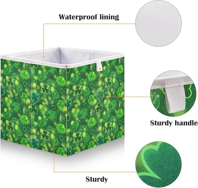 Bolaz Green Clover St Patricks Day Closet Organizers Storage Cubes Storage Bins Shelf Baskets Containers for Home Room Office,Rectangle