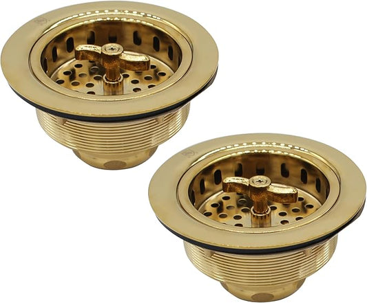 Westbrass Wing Nut Style Large Kitchen Sink Basket Strainer, 2 Pack, Polished Brass, D2135-01