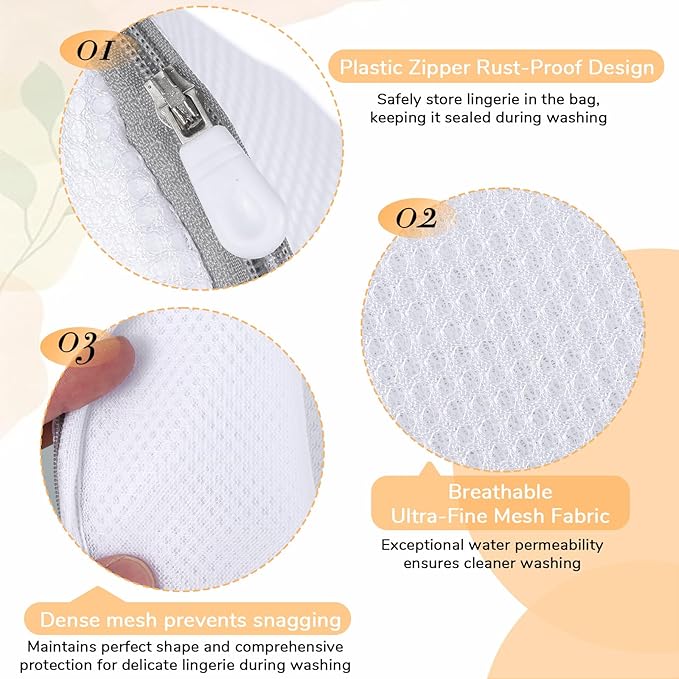 3 Pcs Bra Wash Bags for Laundry BraLaundry Bags for Washing Machine Lingerie Bag for Washing Delicates BraBags for Laundry Bra Washer Protector Lingerie Bag (A to C Cups)