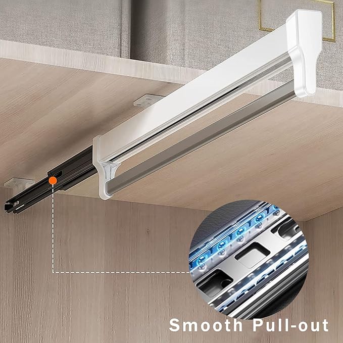 Pull Out Closet Valet Rod, Adjustable Sliding Heavy Duty Steel Top Mounted Clothes Storage Hanger Rail for Closet Wardrobe (397mm/15.6inch)