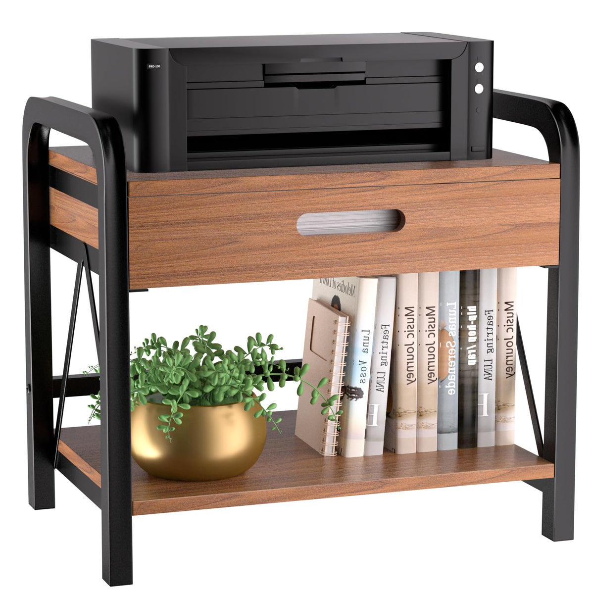Printer Stand with Wooden Storage Drawer for Desk - Image 1