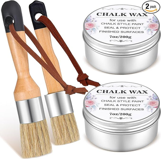 2 Pcs Furniture Finishing Wax Clear Finishing Wax with 2 Brush Set 7 oz Sealing Wood Wax for Furniture Protective Chalk Paint Sealing Wax for Painting Waxing Interior Furniture