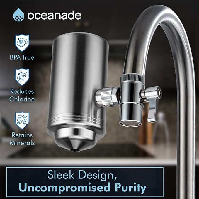 filter replacement for Oceanade Stainless Steel Faucet Water Filter - Sink Tap Filter - 360° Rotating Faucet Filter Water Purifier - Sink Water Filter Faucet Filter for Kitchen or Bathroom