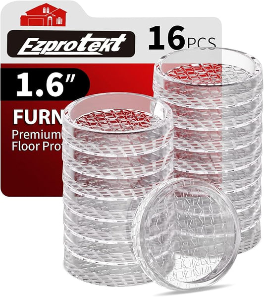 Ezprotekt Non Slip Furniture Pads, 16 Pcs 1.6" Anti Skid Rubber Caster Cups, Round Furniture Coasters for Hardwoods Floors, Anti-Slip Furniture Grippers, Furniture Stoppers to Prevent Sliding (Clear)